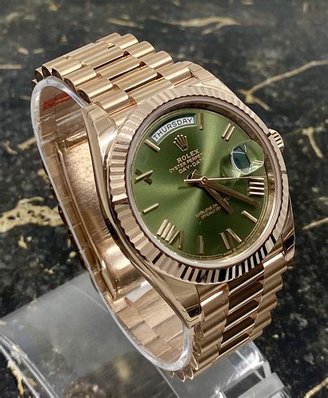 rolex day date gold green face|rolex day date 40 228235.